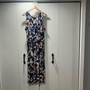 Floral Sleeveless Maxi Dress - Blue and Cream
